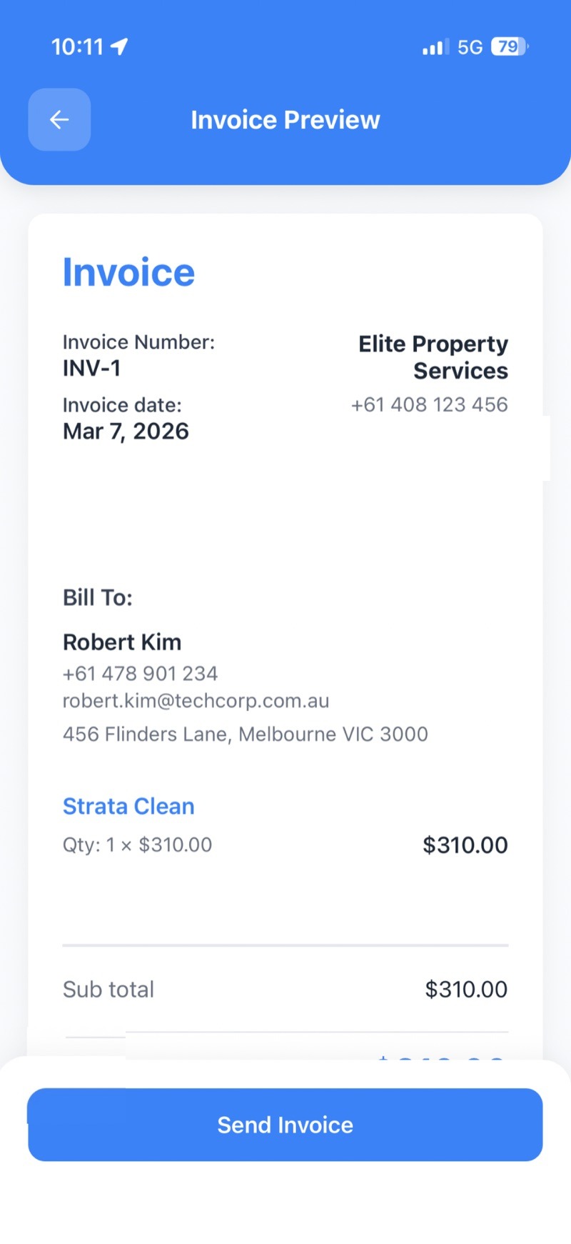 Invoice preview in the Jobbit app