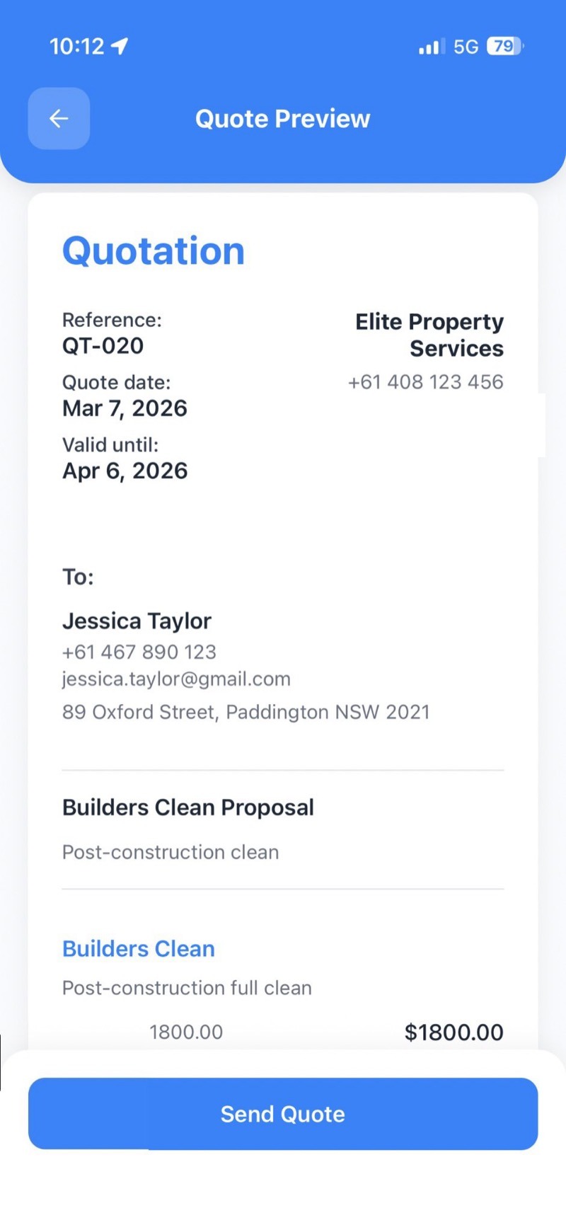 Quote preview in the Jobbit app