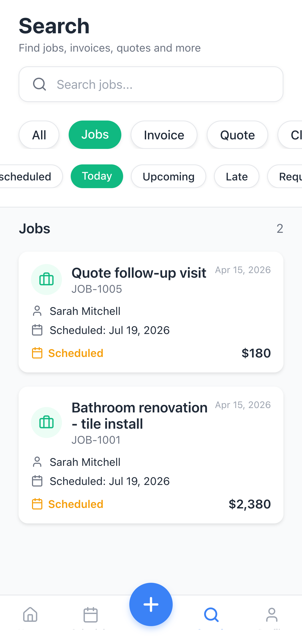 Jobs tab of the Jobbit search screen